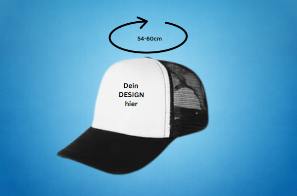 Schwarze Cappie mit weißer Fläche zum bedrucken. Größe: 54-60 cm Kopumfang