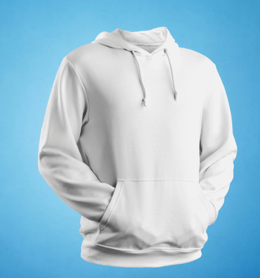 Hoodie weiß ansicht vorne, mit Kängurutaschen