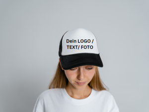 Vorstellung unserer personalisierbaren Cappie. Schwarz mit weißer bedruckbaren Fläche